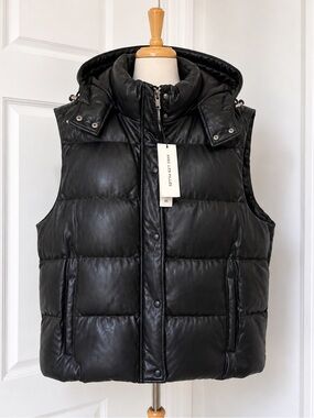 Avec Les Filles Black Quilted Leather Puffer Vest